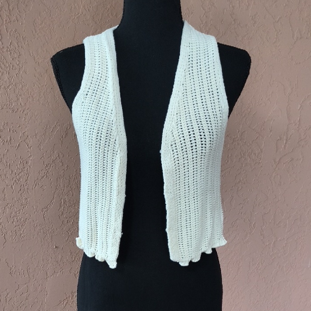 Cotton On White Shrug with Ribbed Knit and Open Front Size Small - Picture 1 of 10